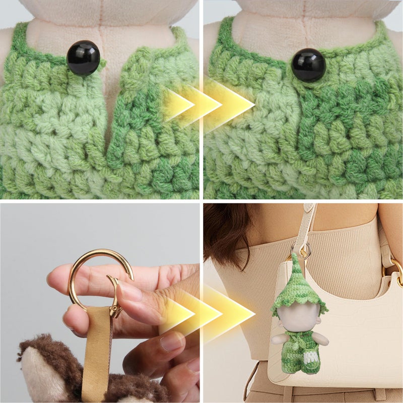 Voccim Clothes for 17cm Doll - Handmade Crochet Elf Clothing Accessories with Jumpsuit and hat and Crossbody Bag Compatible 15cm & 17cm Dolls Dress Up (Green) - Image 3